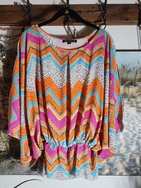 JULIETTE Orange Multi colored Chevron Tunic